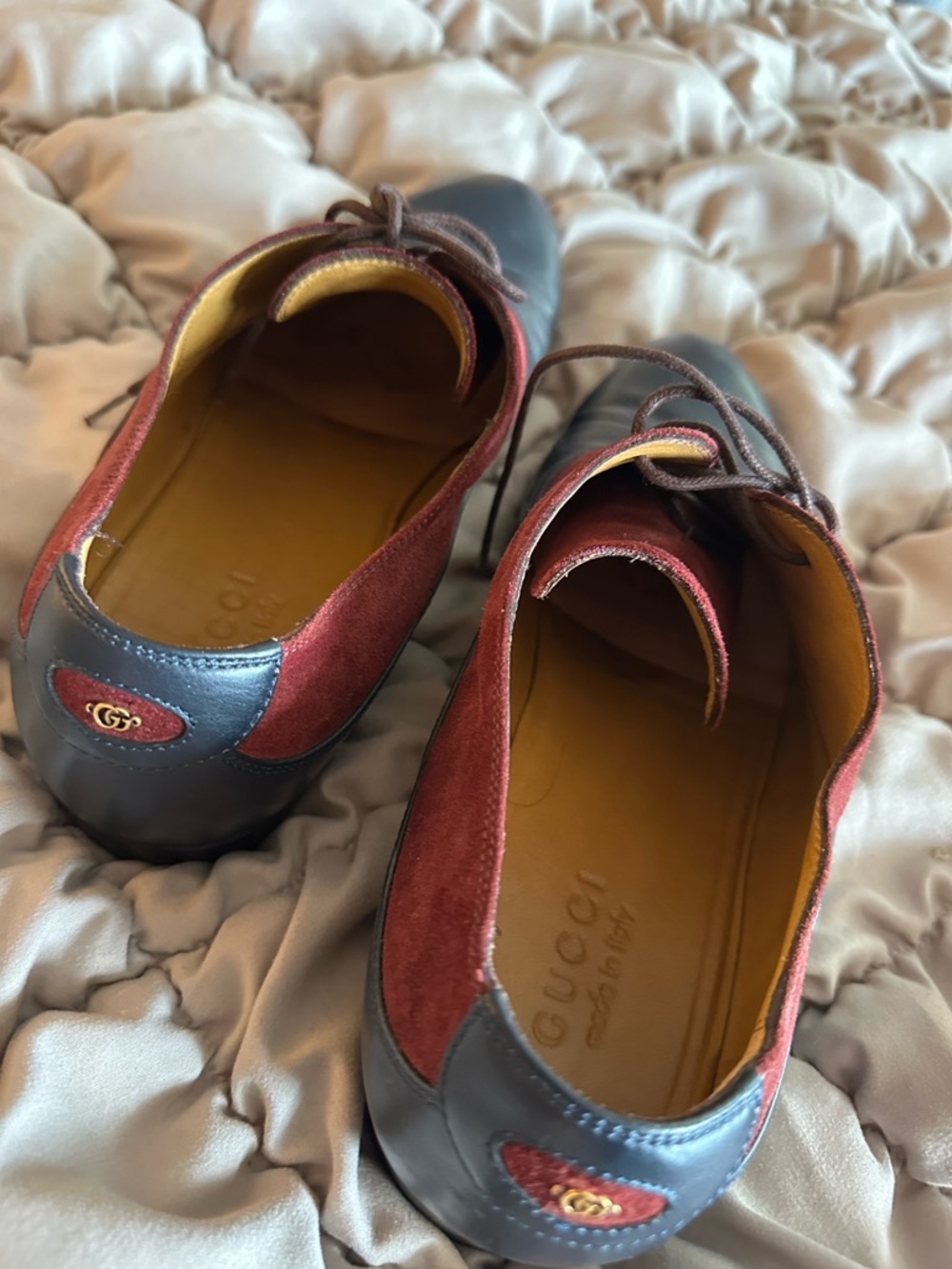 Gucci Burgundy Suede and Black Leather Lace-Up Sneakers